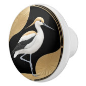 Art Deco Amerikaanse Avocet Vogel Zwart Wit Goud Keramische Knop (Rechts)