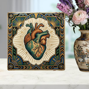 Art Deco Anatomisch Hart Turkoois Groen Goud Desig Tegeltje