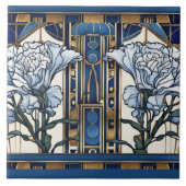 Art Deco Anjer Bloemen Art Nouveau Blauw Bloemen Tegeltje (Voorkant)