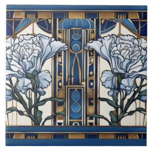 Art Deco Anjer Bloemen Art Nouveau Blauw Bloemen Tegeltje