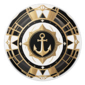 Art Deco Anker Zwart en Goud Nautisch Keramische Knop (Voorkant)