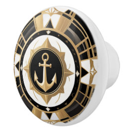 Art Deco Anker Zwart en Goud Nautisch Keramische Knop