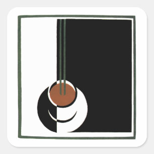 Art Deco antiek, kop koffie met stoom Vierkante Sticker