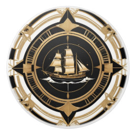 Art Deco Antiek Schip Zwart Wit Goud Nautisch Keramische Knop