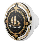 Art Deco Antiek Schip Zwart Wit Goud Nautisch Keramische Knop (Rechts)