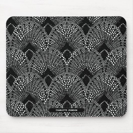 Art Deco Antraciet Retro Pauw Patroon Muismat (Voorkant)