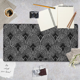 Art Deco Antraciet Zwart Wit Pauw Patroon Bureaumat