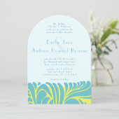 Art Deco Aqua Citrus Gele Swirl Kaart (Staand voorkant)