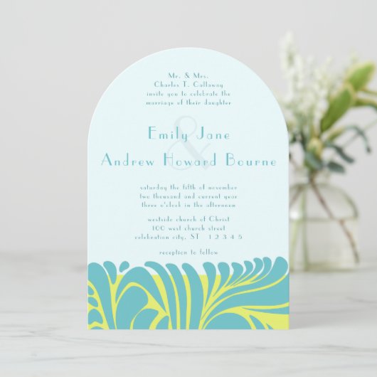 Art Deco Aqua Citrus Gele Swirl Kaart (Staand voorkant)