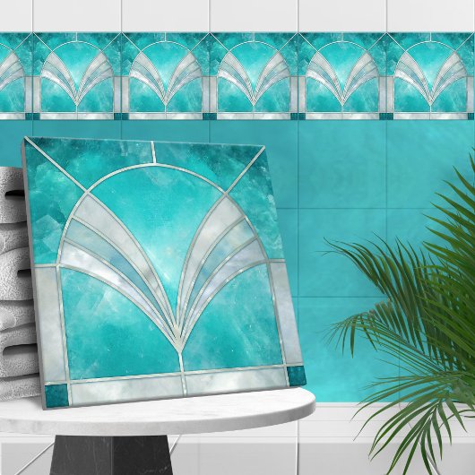 Art Deco Aquamarijn & Parel Tegeltje