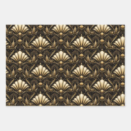 Art Deco architecturaal | Luxe zwart goud Inpakpapier Vel