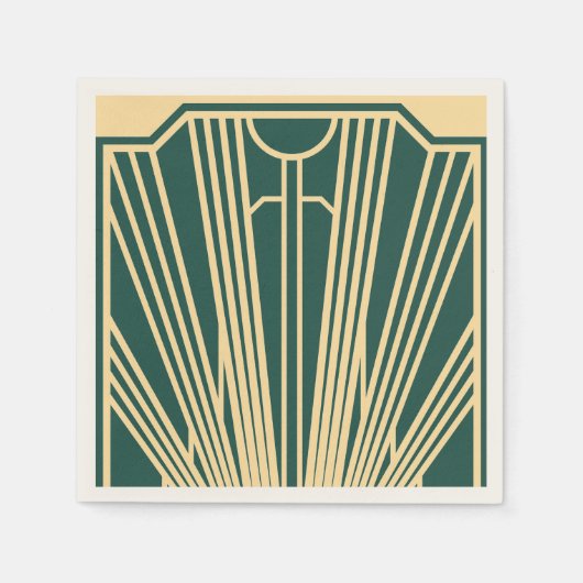 Art Deco Art Nouveau Gestreept Goudkleurig Groen Servet (Voorkant)