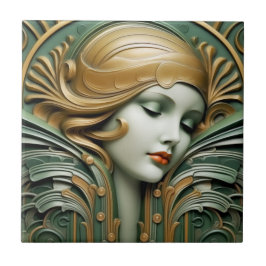  Art Deco Art Nouveau Green Gold Tegeltje