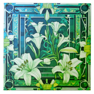 Art Deco Art Nouveau Lelie Bloemen Groene Bloemen Tegeltje