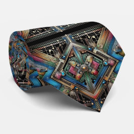 Art Deco Art Nouveau Rainbow Circuit Board Necktie Stropdas