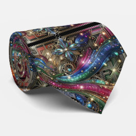 Art Deco Art Nouveau Rainbow Circuit Board Necktie Stropdas
