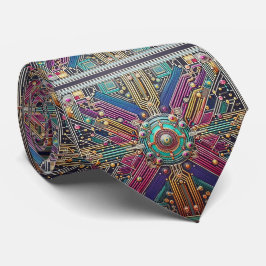 Art Deco Art Nouveau Rainbow Circuit Board Necktie Stropdas