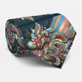 Art Deco Art Nouveau Rainbow Circuit Board Necktie Stropdas