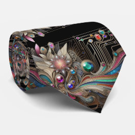 Art Deco Art Nouveau Rainbow Circuit Board Necktie Stropdas