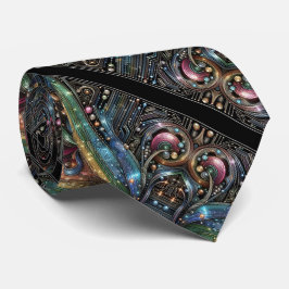 Art Deco Art Nouveau Rainbow Circuit Board Necktie Stropdas