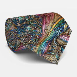 Art Deco Art Nouveau Rainbow Circuit Board Necktie Stropdas