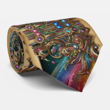 Art Deco Art Nouveau Rainbow Circuit Board Necktie