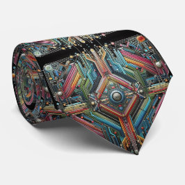 Art Deco Art Nouveau Rainbow Circuit Board Necktie Stropdas