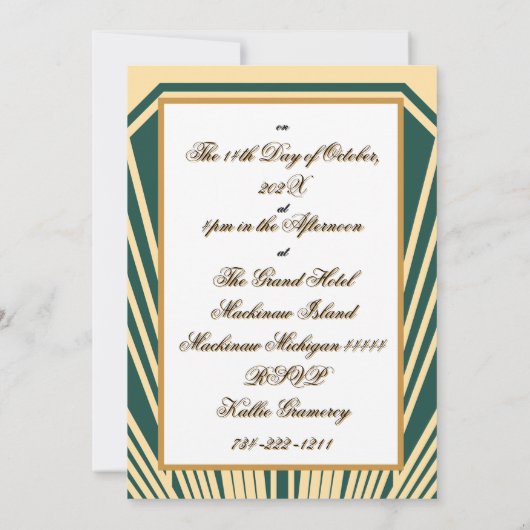 Art Deco Art Nouveau Striped Gold Tone Modern Kaart (Achterkant)