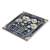 Art Deco Art Nouveau Wit Klaproos Bloemen Blauw Tegeltje (Zijkant)