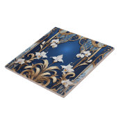 Art Deco Art Nouveau Witte Orchidee Bloemen op Bla Tegeltje (Zijkant)