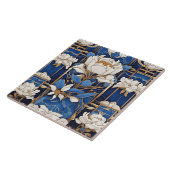 Art Deco Art Nouveau Witte Pioen Bloem Blauw Tegeltje (Zijkant)