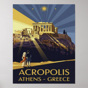 Art Deco Athene Griekenland Akropolis Poster