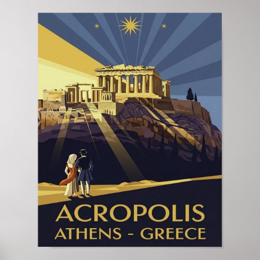 Art Deco Athene Griekenland Akropolis Poster (Voorkant)