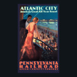 Art Deco Atlantic City op nachtreizen Poster<br><div class="desc">Dit is een digitaal verbeterde foto van een Art Deco Altantic City, Pennsylvania Railroad Tourism poster van Edward M. Eggleston. Het is voorzien van een jong koppel op een balkon dat Atalnta City 's nachts op de achtergrond over het hoofd ziet. Hoewel de achtergrondkleur uit origineel wordt afgeleid kunt u...</div>