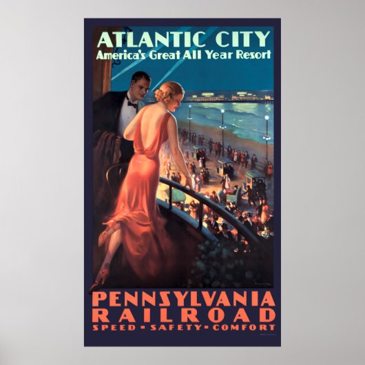  Art Deco Atlantic City op nachtreizen Poster (Voorkant)