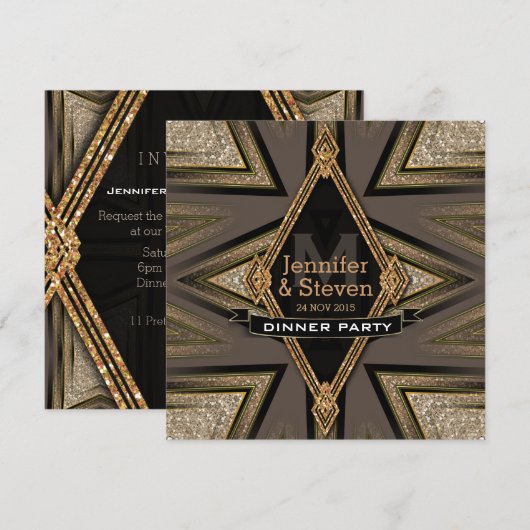 Art Deco Azteekse aarde dinerfeest uitnodigingen (Voorkant / Achterkant)