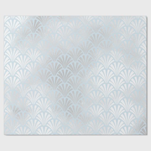 Art Deco Baby Blue Silver Grey Scales Seashells Cadeaupapier (Vlak)