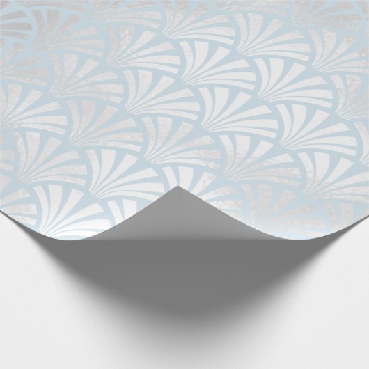 Art Deco Baby Blue Silver Grey Scales Seashells Cadeaupapier (Hoek)