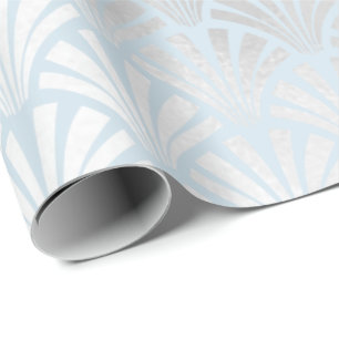 Art Deco Baby Blue Silver Grey Scales Seashells Cadeaupapier