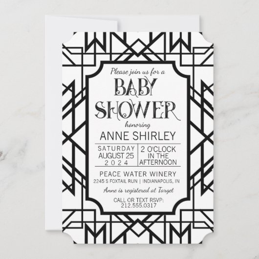 Art Deco Baby shower Invitation 1920 Gatsby Kaart (Voorkant)