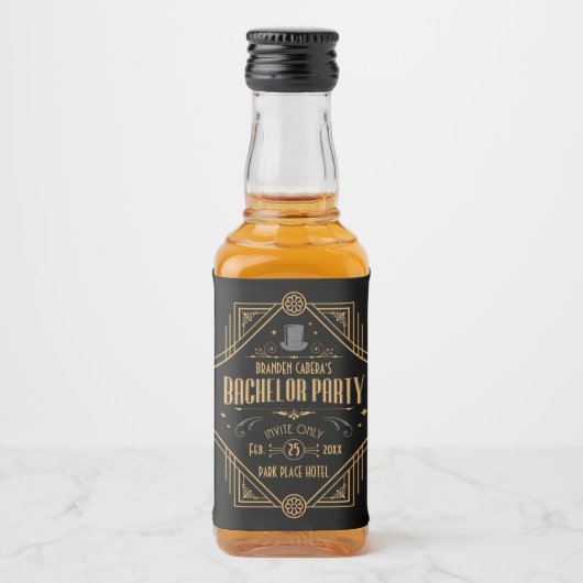 Art Deco Bachelor Party Speakeasy Favor Likeurfles Etiket (Voorkant)