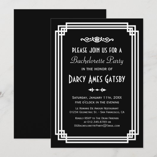 Art Deco Bachelorette Party Kaart (Voorkant / Achterkant)