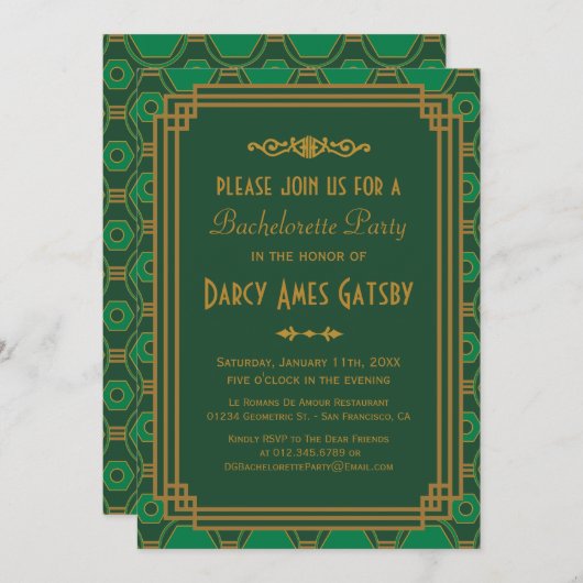 Art Deco Bachelorette Party Kaart (Voorkant / Achterkant)