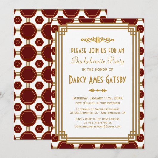 Art Deco Bachelorette Party Kaart (Voorkant / Achterkant)