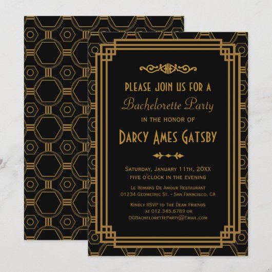 Art Deco Bachelorette Party Kaart (Voorkant / Achterkant)