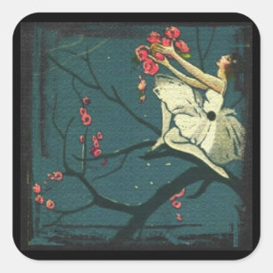 Art deco ballerina boom illustratie chiostri vierkante sticker