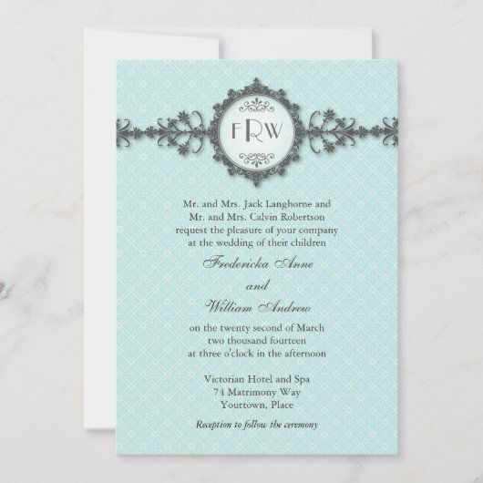 Art Deco Band Aqua Wedding Invitation Kaart (Voorkant)