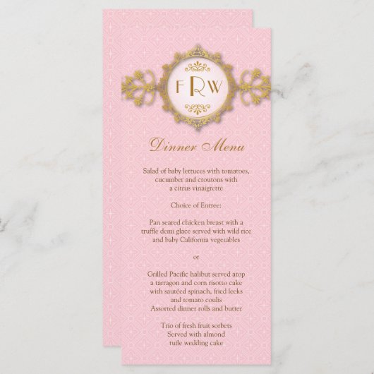 Art Deco Band Roze Goud Trouwmenu Menu (Voorkant / Achterkant)