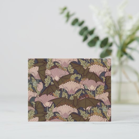  Art Deco Bat en Flowers Briefkaart (Staand voorkant)