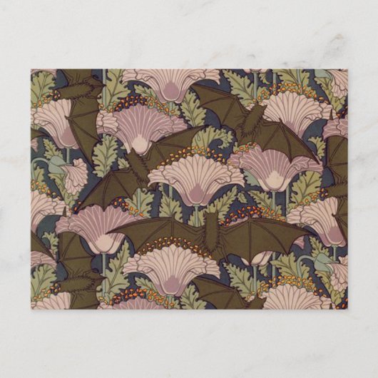Art Deco Bat en Flowers Briefkaart (Voorkant)